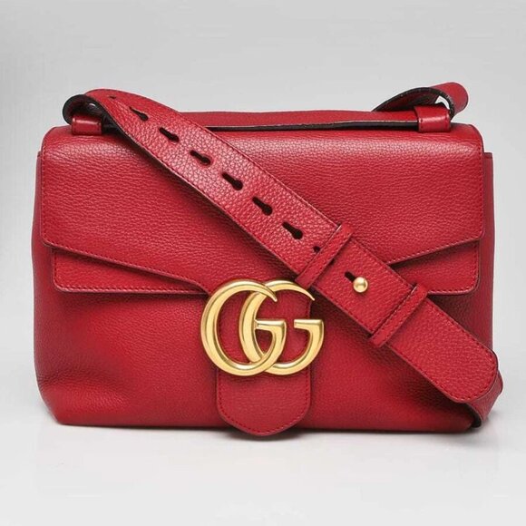 Gucci Red Pebbled Leather Marmont Large Shoulder Bag - Picture 1 of 11